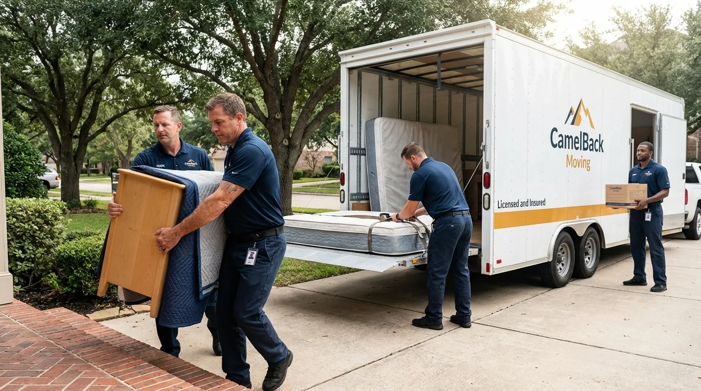Crew loading residential truck for cross-state move from Benton, IL