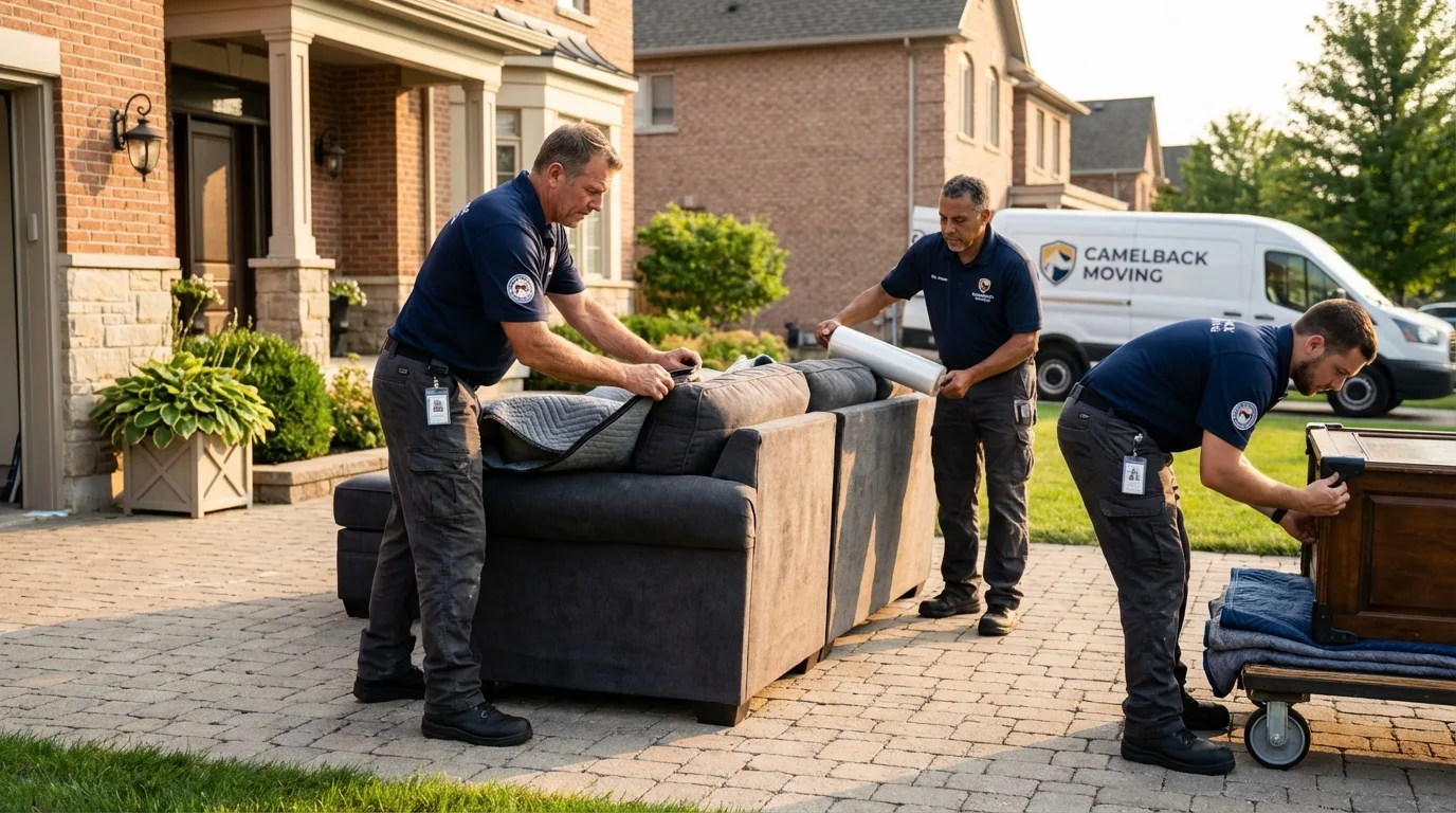 Large estate moving crew wrapping furniture in Benton, IL