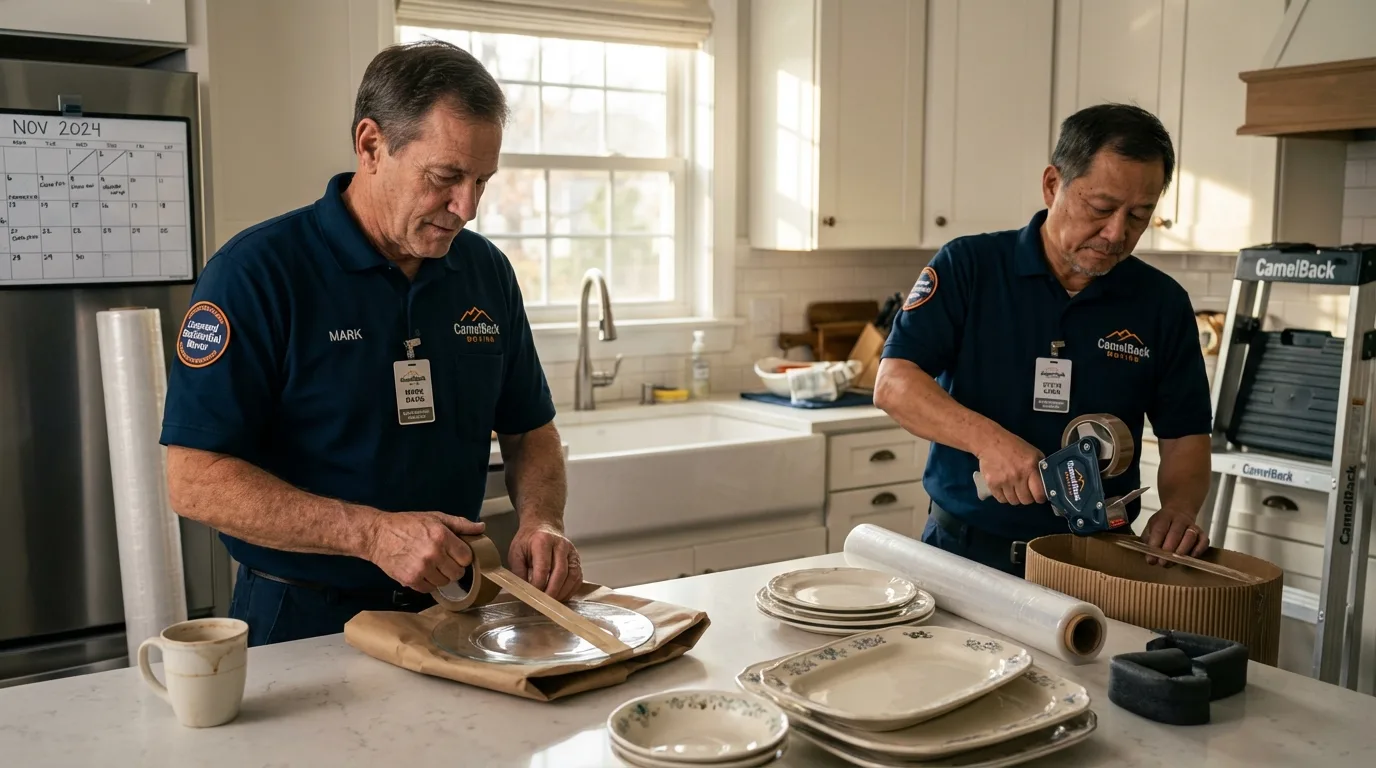 Professional crew packing kitchen dishware in Benton, IL